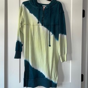 New stitchdrop hoodie dress comfort tie dye blue lime white XS casual comfort